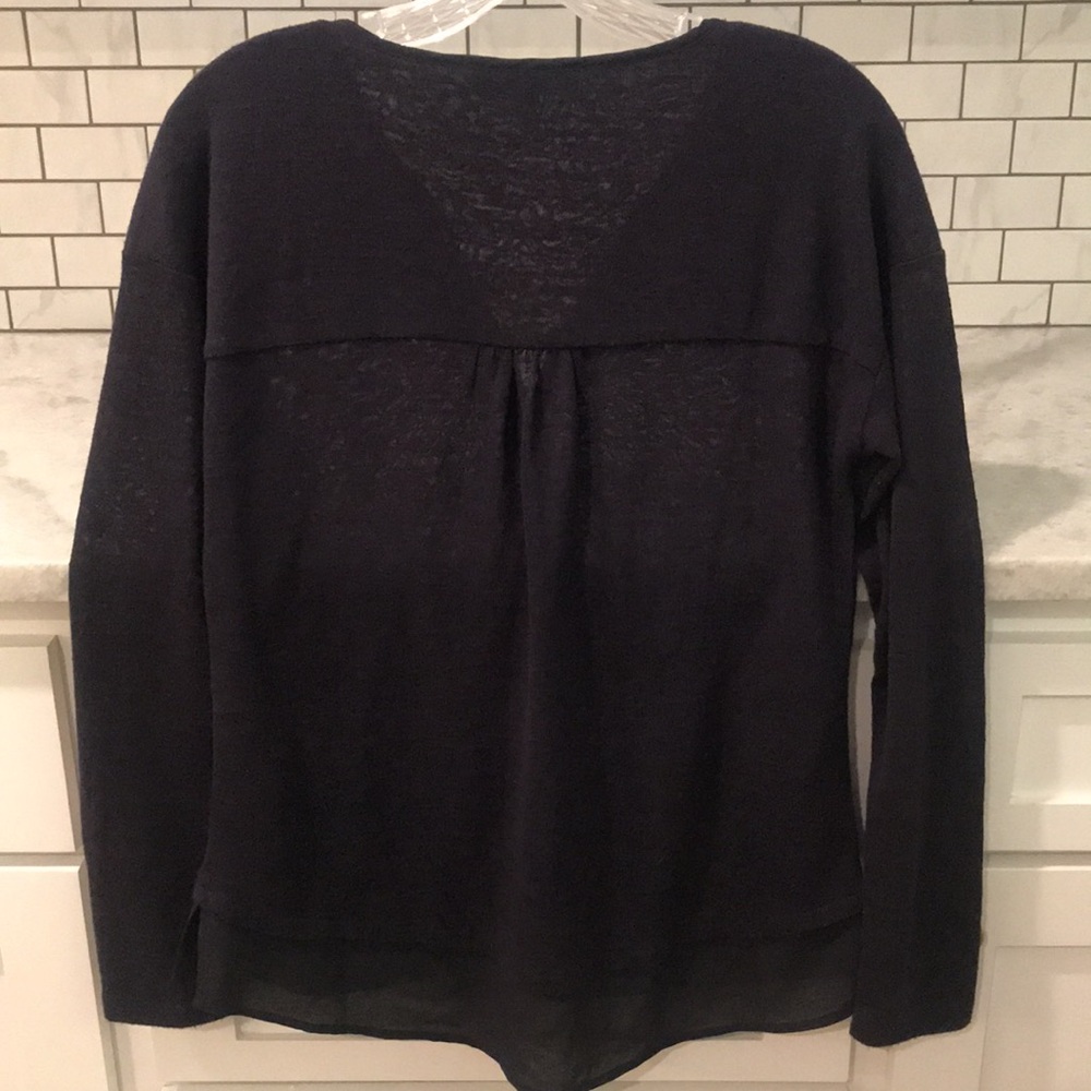Sanctuary Black Top Womens Small Slightly Sheer Long Sleeve Deep V Neck - Picture 4 of 8